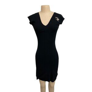 Luxbohome Black V-Neck Cap Sleeve Bodycon Dress